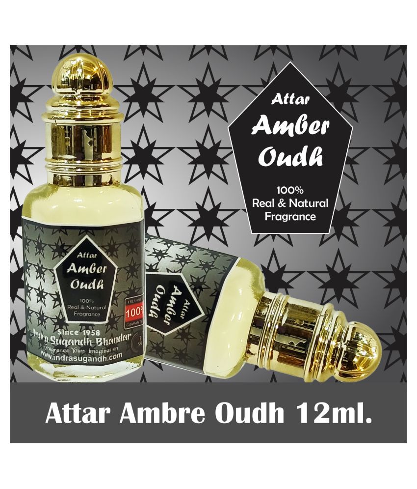     			INDRA SUGANDH BHANDAR Attar For Men|Women|Pujan Amber Oudh Real Amber and Agarwood Combination Perfume 24 Hours Long Lasting Fragrance 12ml Rollon Pack