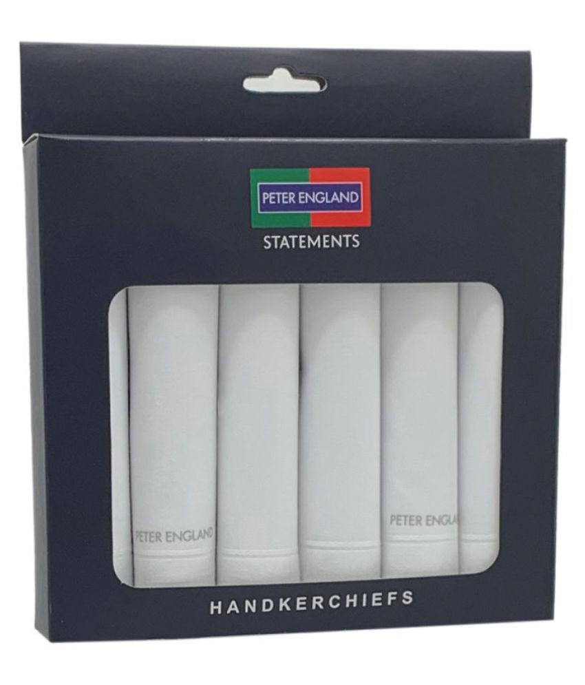 Buy Peter England Men's Cotton White Handkerchief with Brand Logo (Pack