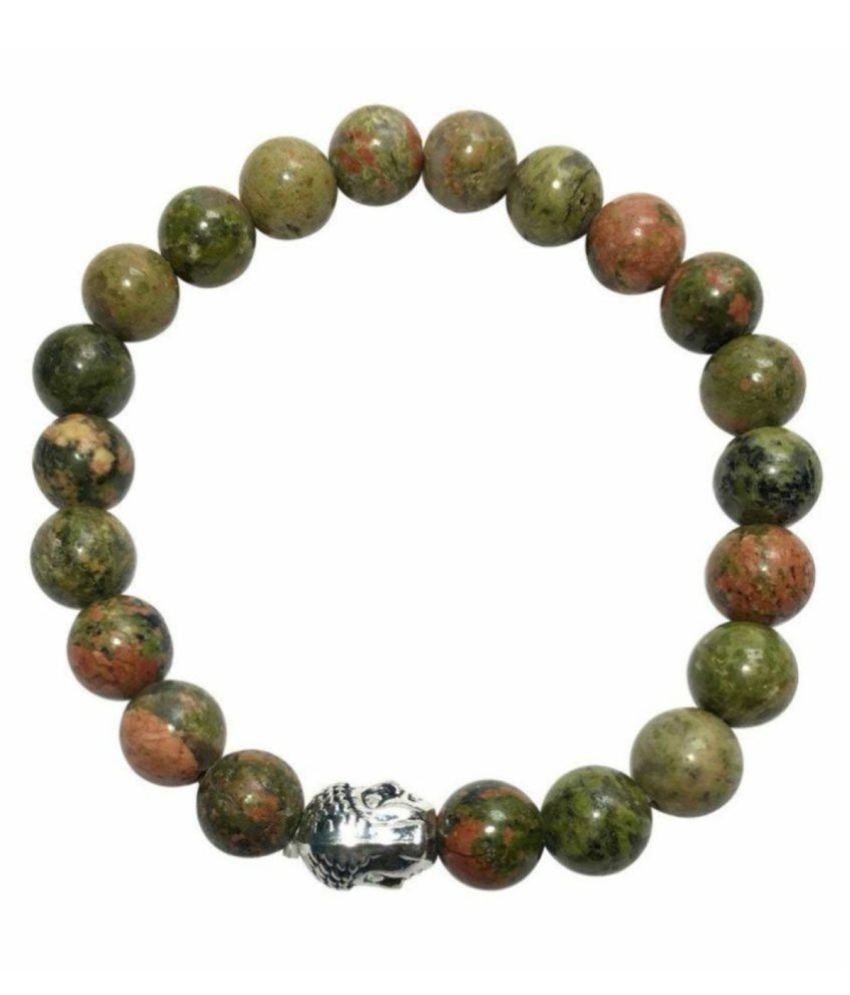     			8mm Green Unakite With Buddha Natural Agate Stone Bracelet