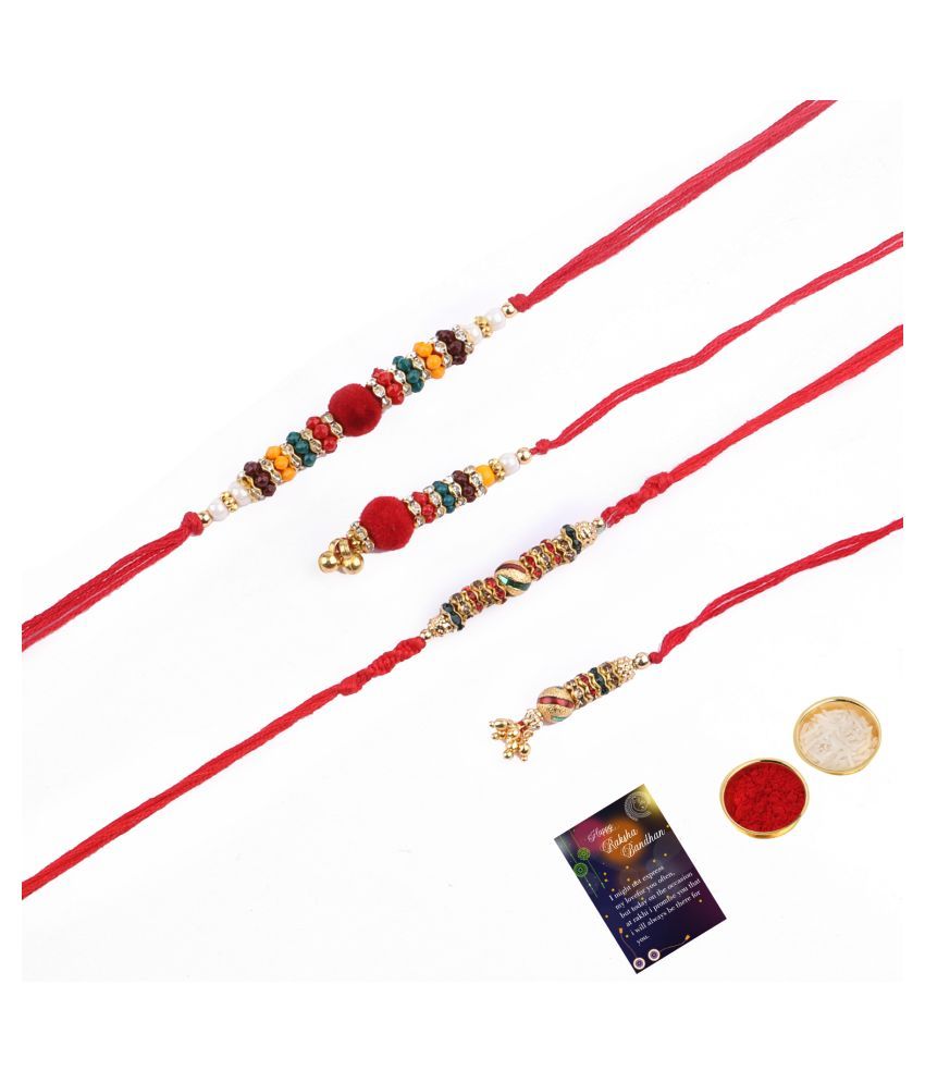     			Paola Rakhi Stylish  Combo For Bhaiya And Bhabhi (SET 2) Rakhi With Roli,chawal with Raksha Bandhan  Greeting Card