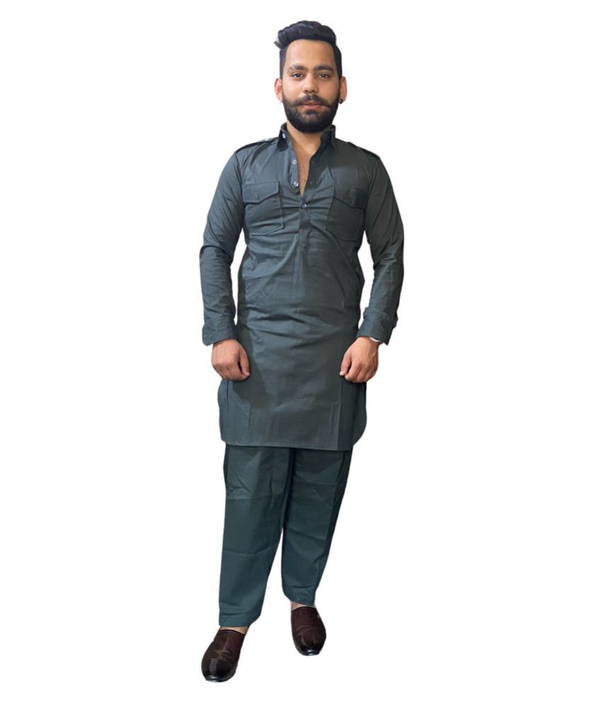     			Preen Olive Green Cotton Blend Pathani Suit Pack of 1
