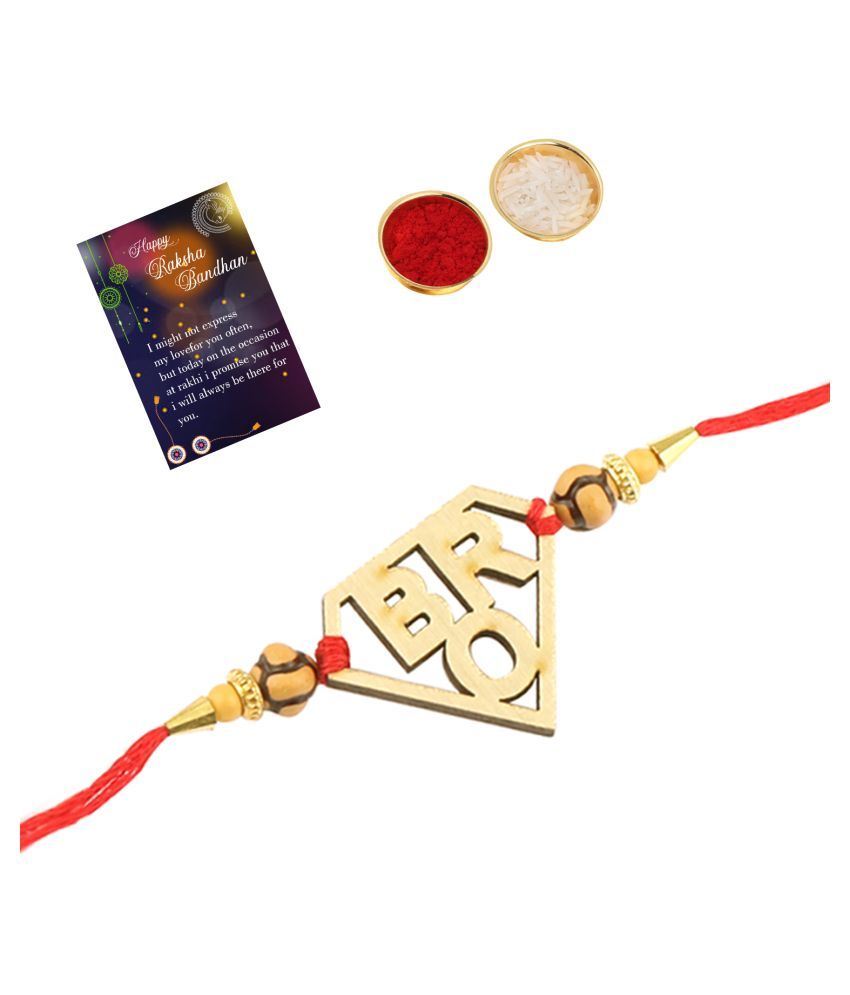     			Stylish  Bhaiya Rakhi " BRO" Designer Pendent  For Bhaiya/Brother/Bhai With Roli Chawal And 1 Greeting Card