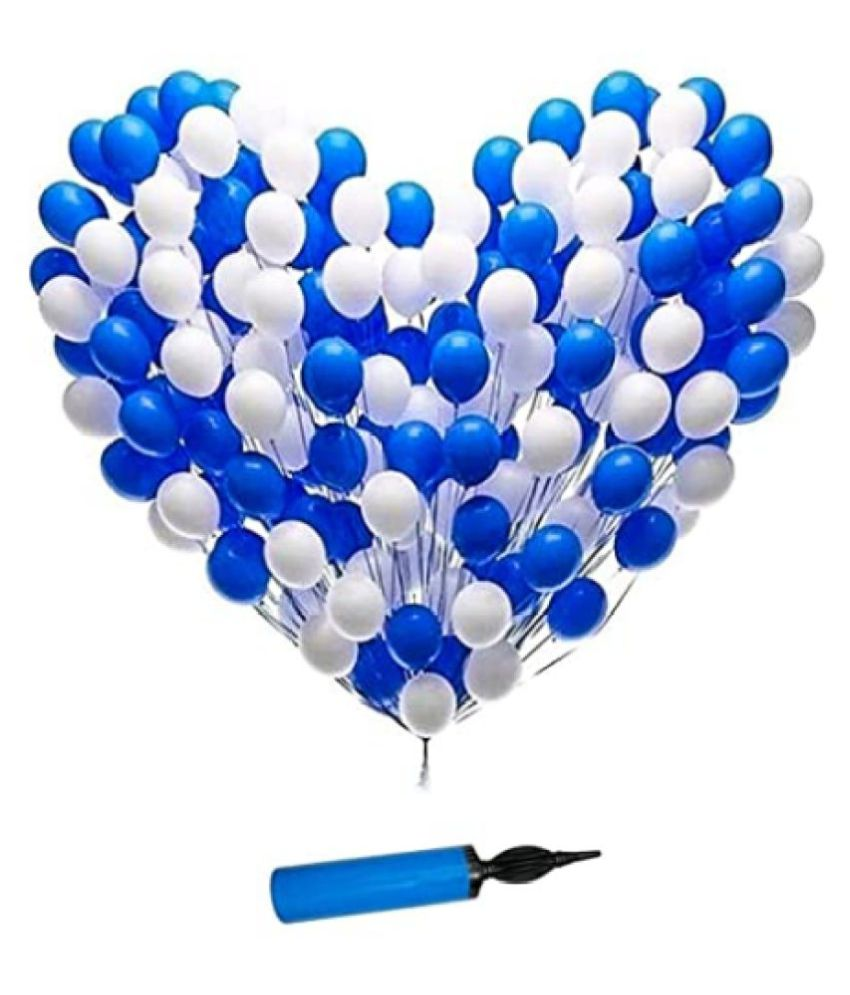     			Blooms 101pcs Combo Blue and White Mettalic Balloon + Balloon Pump