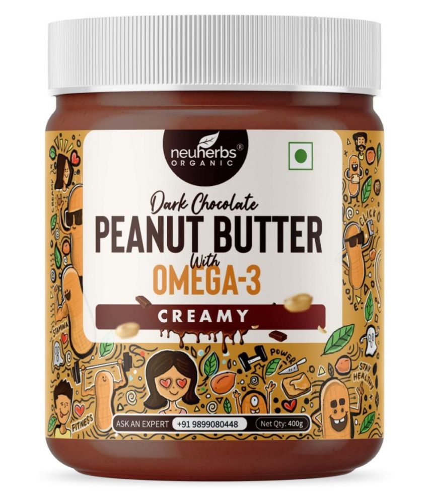 Neuherbs Dark Chocolate Peanut Butter Creamy with the Power of Omega-3,Gluten free,Non-GMO|19g Protein- 400 G (Chocolate Flavour)