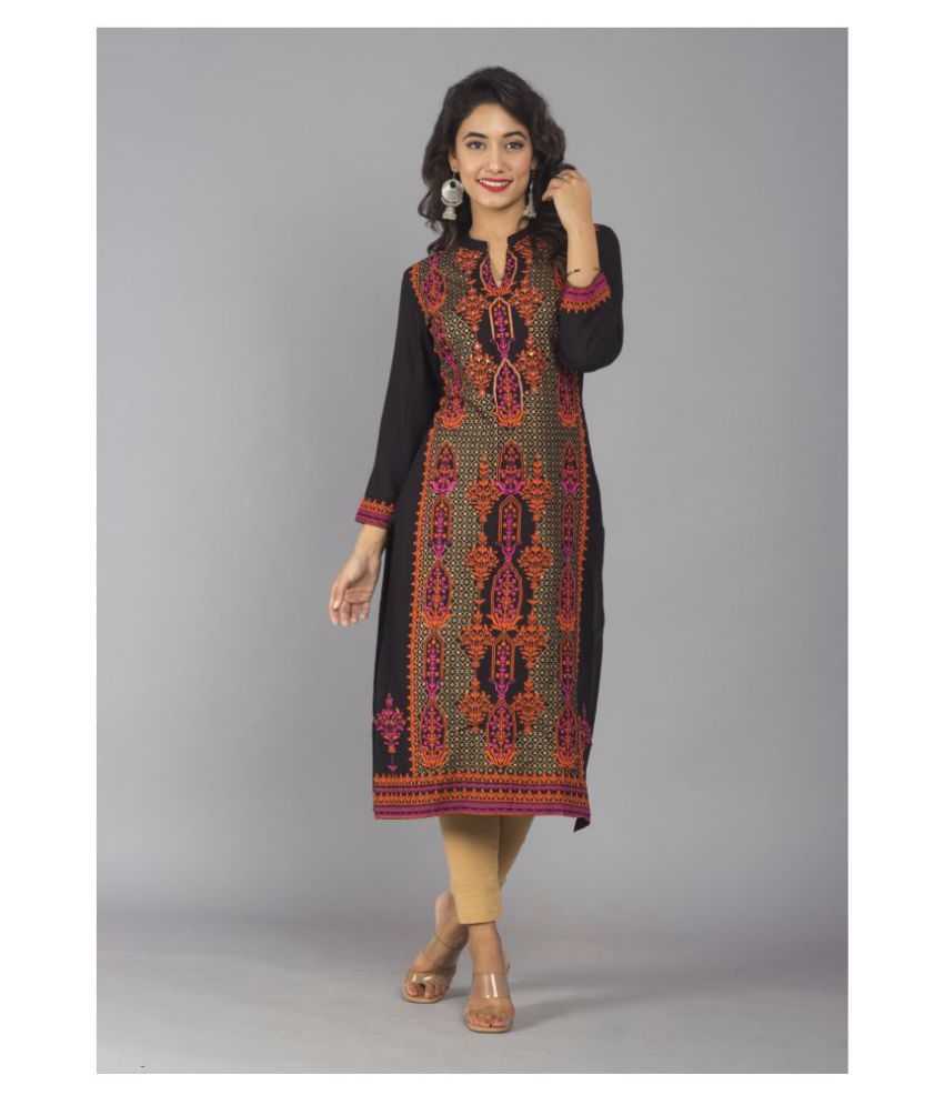     			Frionkandy - Black Rayon Women's Straight Kurti ( Pack of 1 )