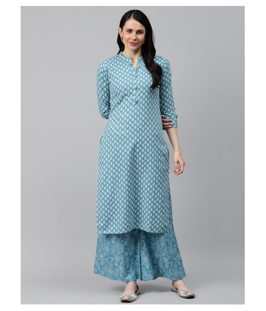     			HIGHLIGHT FASHION EXPORT - Blue Straight Cotton Women's Stitched Salwar Suit ( Pack of 1 )