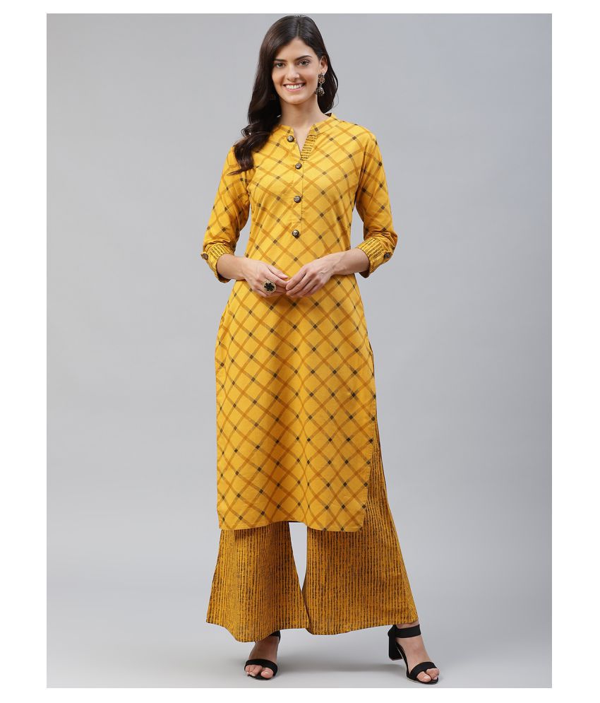     			HIGHLIGHT FASHION EXPORT - Mustard Straight Cotton Women's Stitched Salwar Suit ( Pack of 1 )