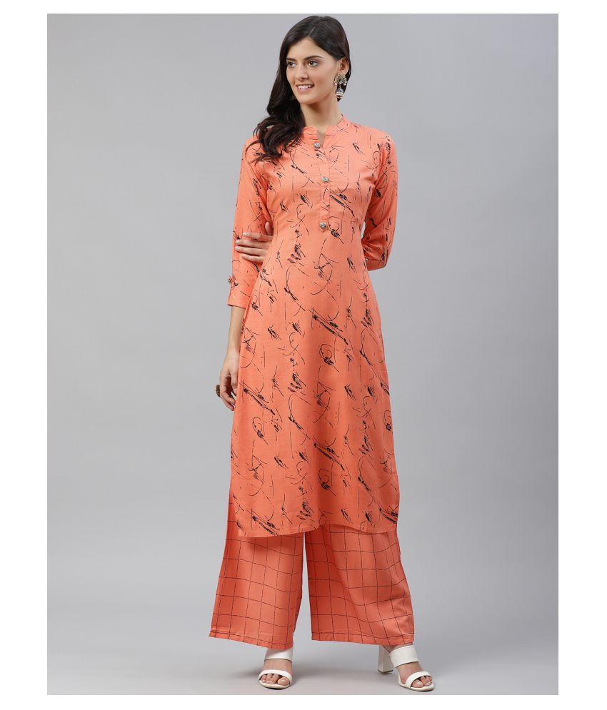     			HIGHLIGHT FASHION EXPORT - Orange Straight Rayon Women's Stitched Salwar Suit ( Pack of 1 )