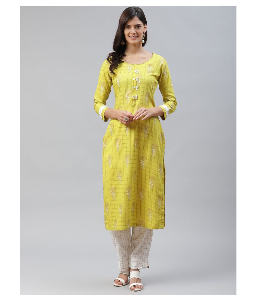     			JC4U - Yellow Straight Rayon Women's Stitched Salwar Suit ( Pack of 1 )