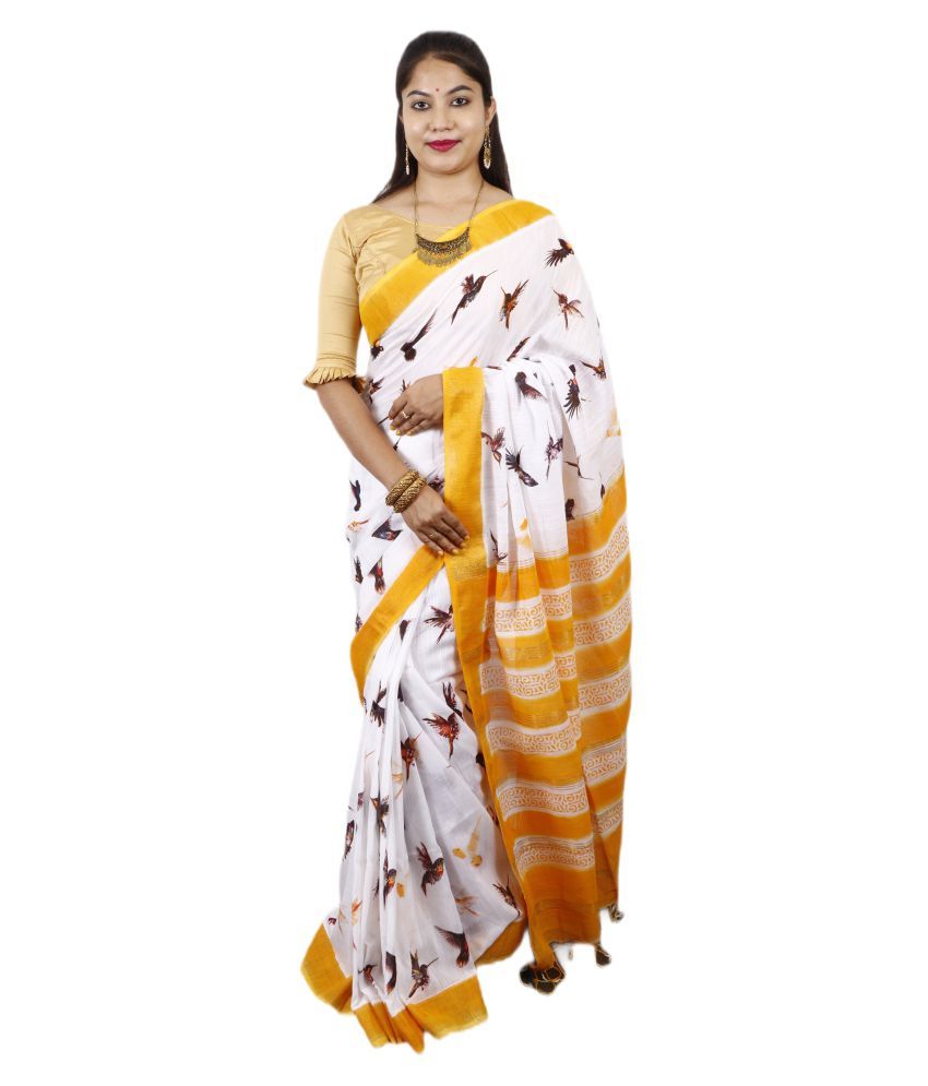     			AngaShobha White Cotton Saree