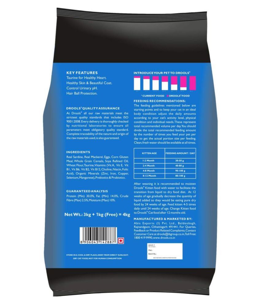 Drools Kitten(112 months) Dry Cat Food, Ocean Fish, 4kg (3kg + 1kg