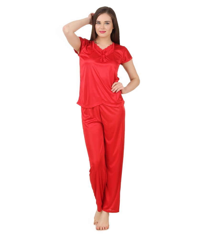     			Fasense Satin Nightsuit Sets - Red