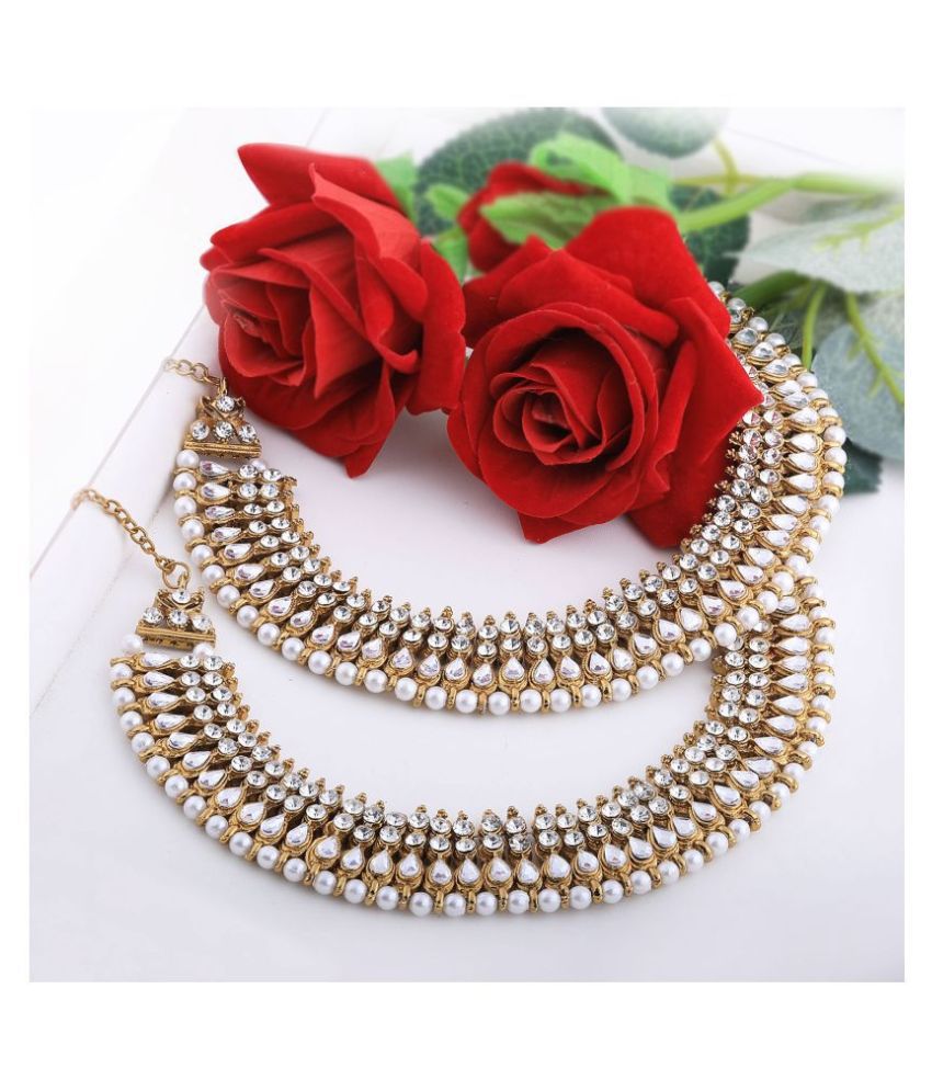     			SILVER SHINE Charms Golden  Antique Kundan Anklet For Women And Girl.