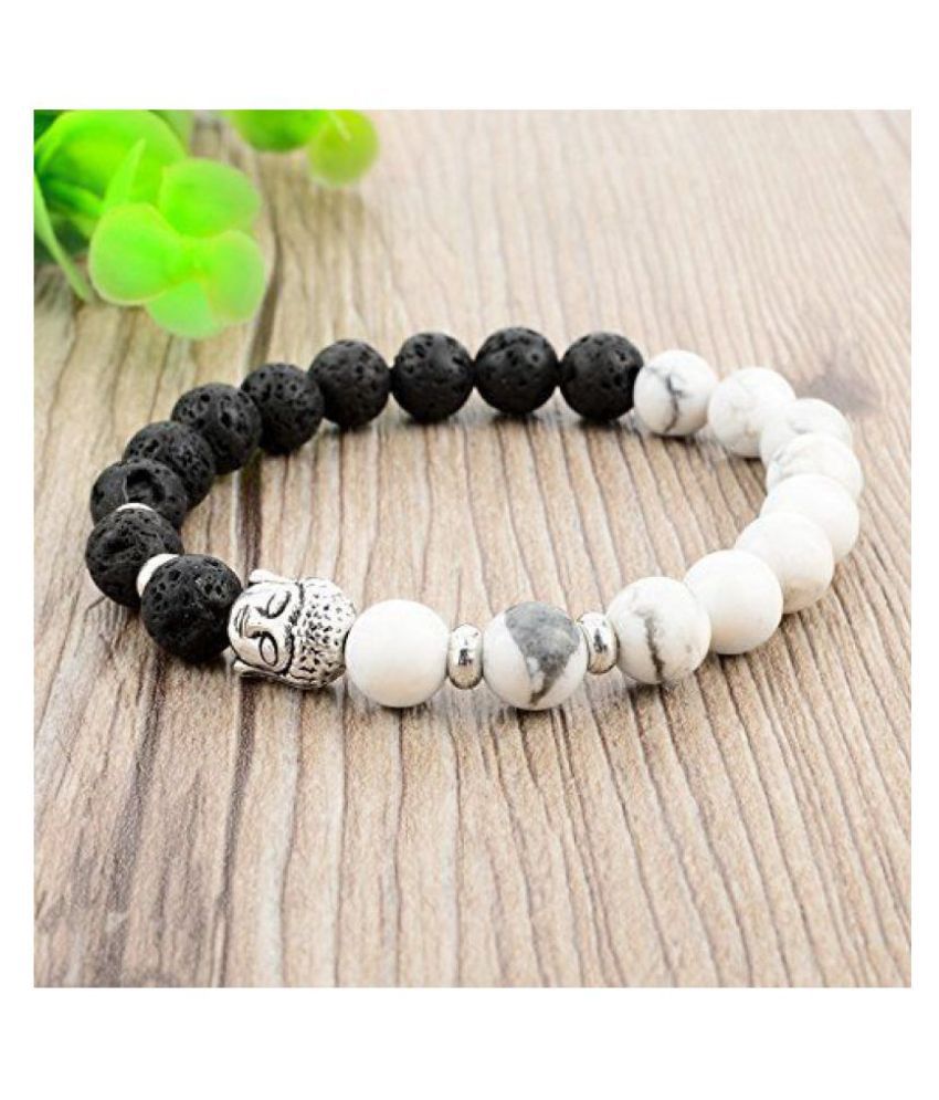     			8mm Black and White Crystal Buddha Beads Healing Yoga Bracelet for Men and Women