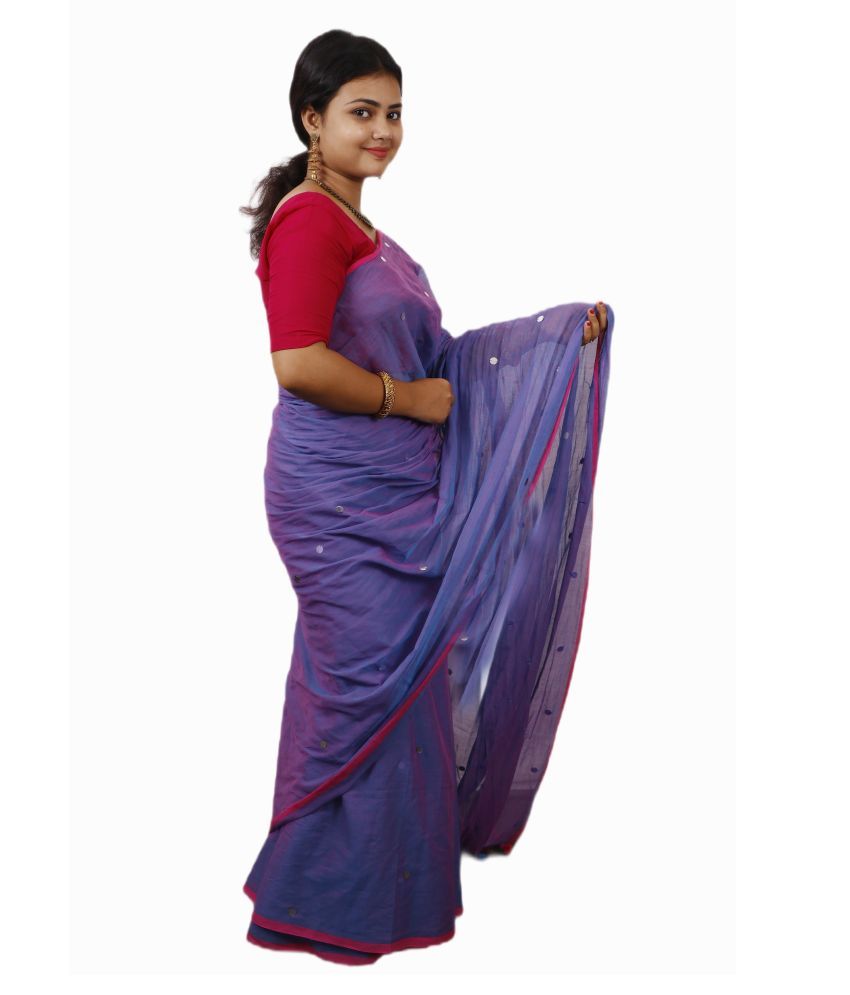     			AngaShobha Blue Cotton Saree