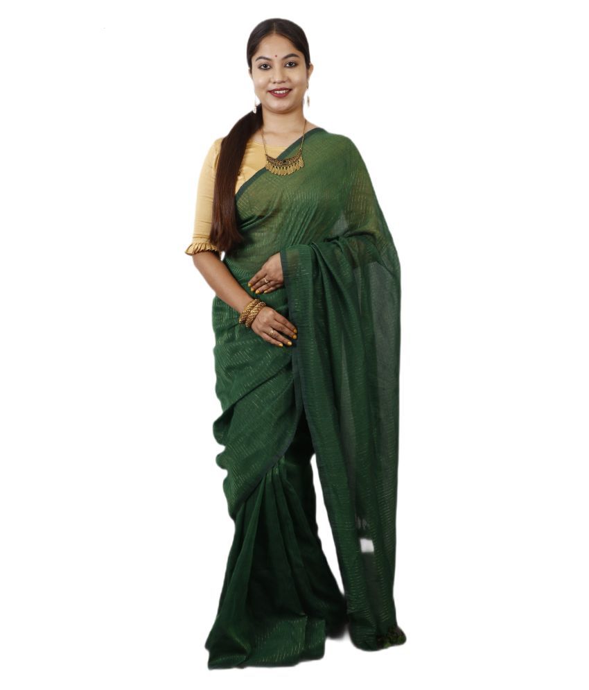     			AngaShobha Green Cotton Blend Saree