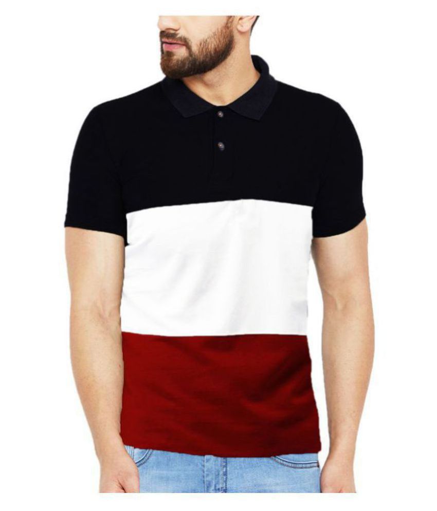     			Leotude Cotton Blend Multicolor Block Polo T Shirt