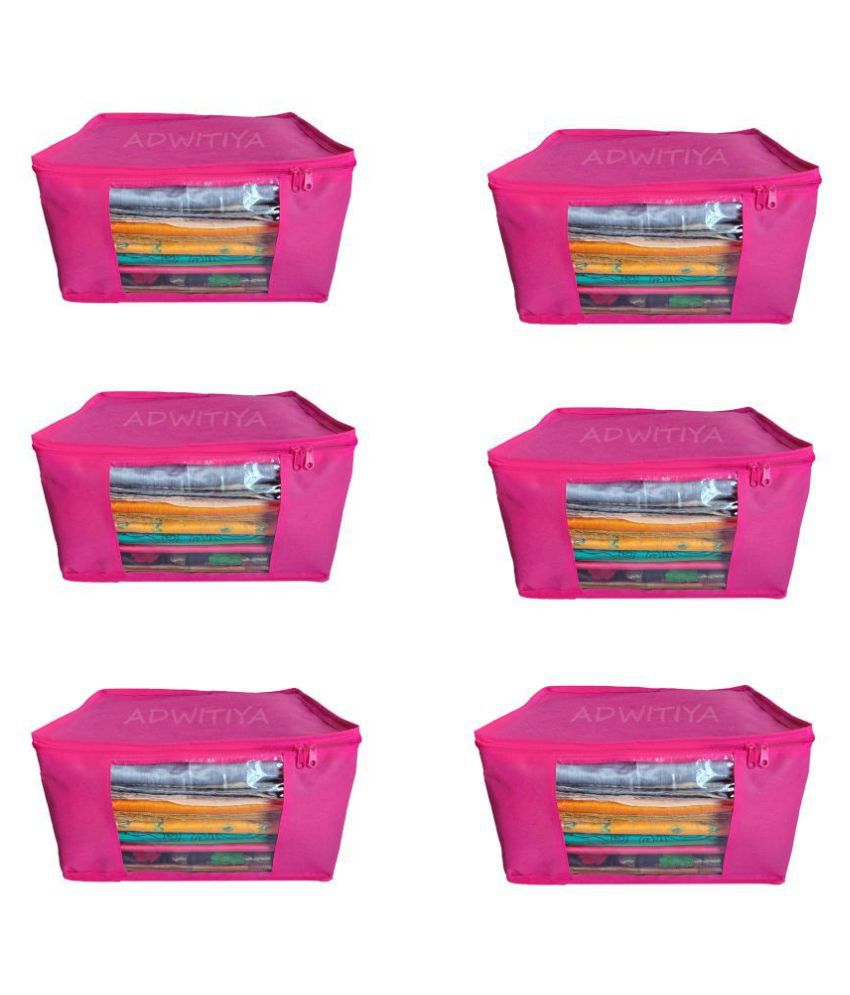     			ADWITIYA - Set of 6 - Plain Large Nonwoven Saree / Salwar Suit / Shirt / Jeans / Bedsheet / Garment / Cloth Storage Organizer Cover Case - Pink