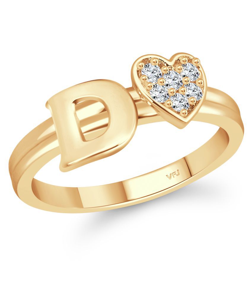     			Vighnaharta cz alloy Gold plated Valentine collection Initial '' D '' Letter with heart ring alphabet collection for women and Girls