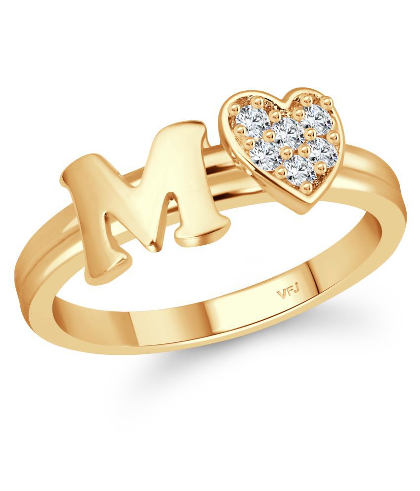     			Vighnaharta cz alloy Gold plated Valentine collection Initial '' M '' Letter with heart ring alphabet collection for women and Girls