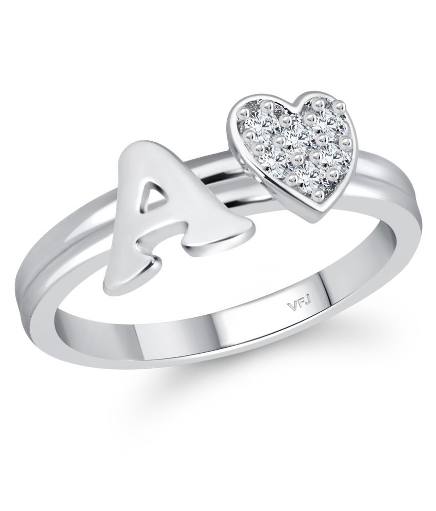     			Vighnaharta cz alloy Rhodium plated Valentine collection Initial '' A'' Letter with heart ring alphabet collection for women and Girls