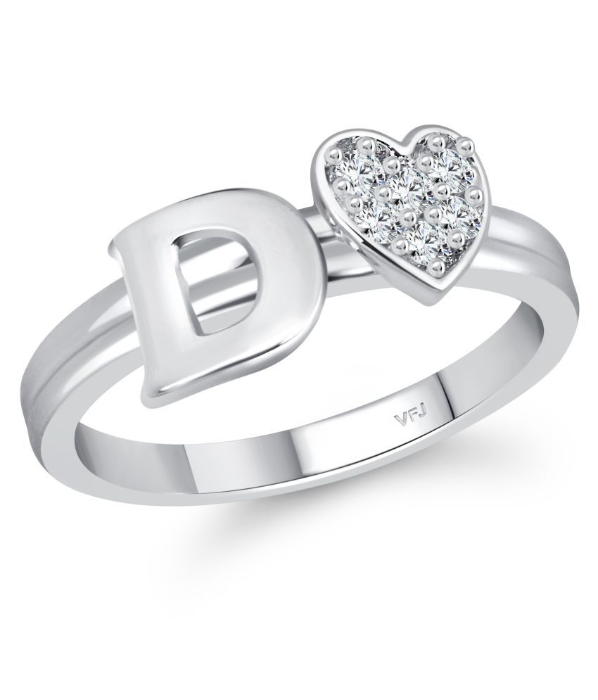     			Vighnaharta cz alloy Rhodium plated Valentine collection Initial '' D '' Letter with heart ring alphabet collection for women and Girls