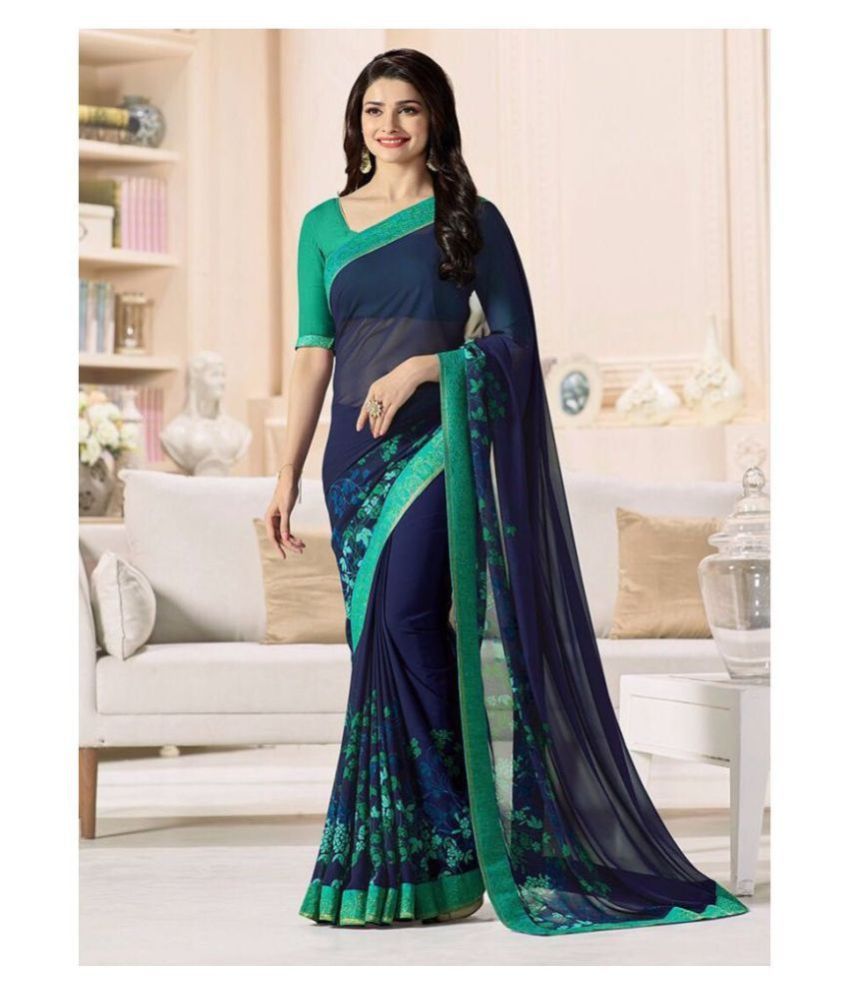     			Gazal Fashions - Blue Chiffon Saree With Blouse Piece (Pack of 1)