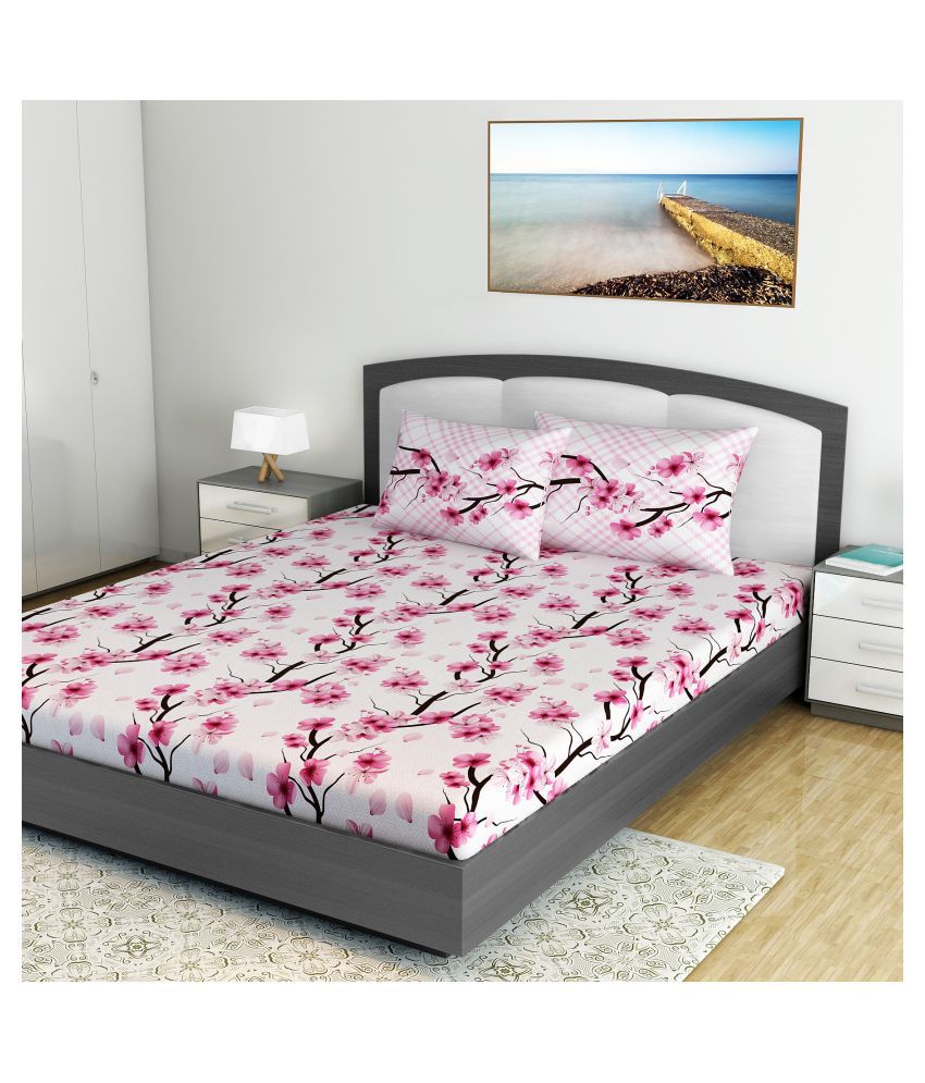     			DIVINE CASA - Pink Cotton Double Bedsheet with 2 Pillow Covers