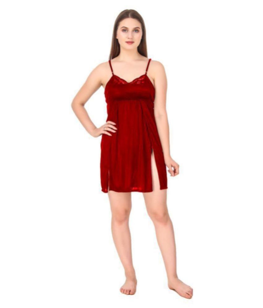     			Romaisa Satin Baby Doll Dresses Without Panty - Maroon