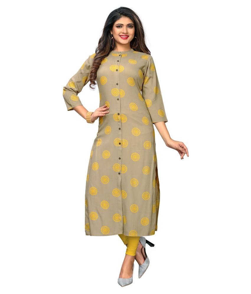     			Vbuyz - Beige Rayon Women's Front Slit Kurti ( Pack of 1 )