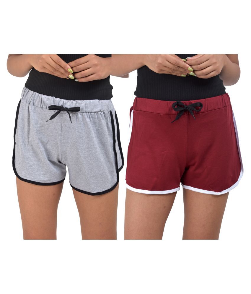 powermerc Maroon and Grey Cotton Hot Pants Pack of 2