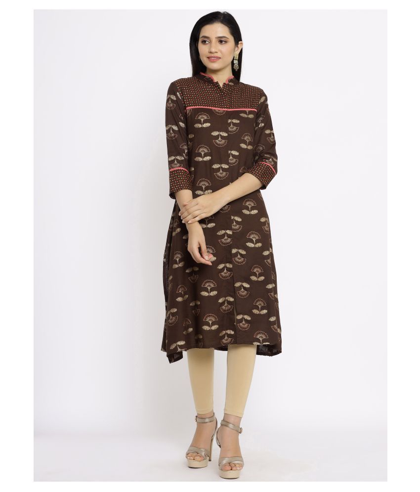     			FabbibaPrints - Brown Rayon Women's Asymmetrical Kurti