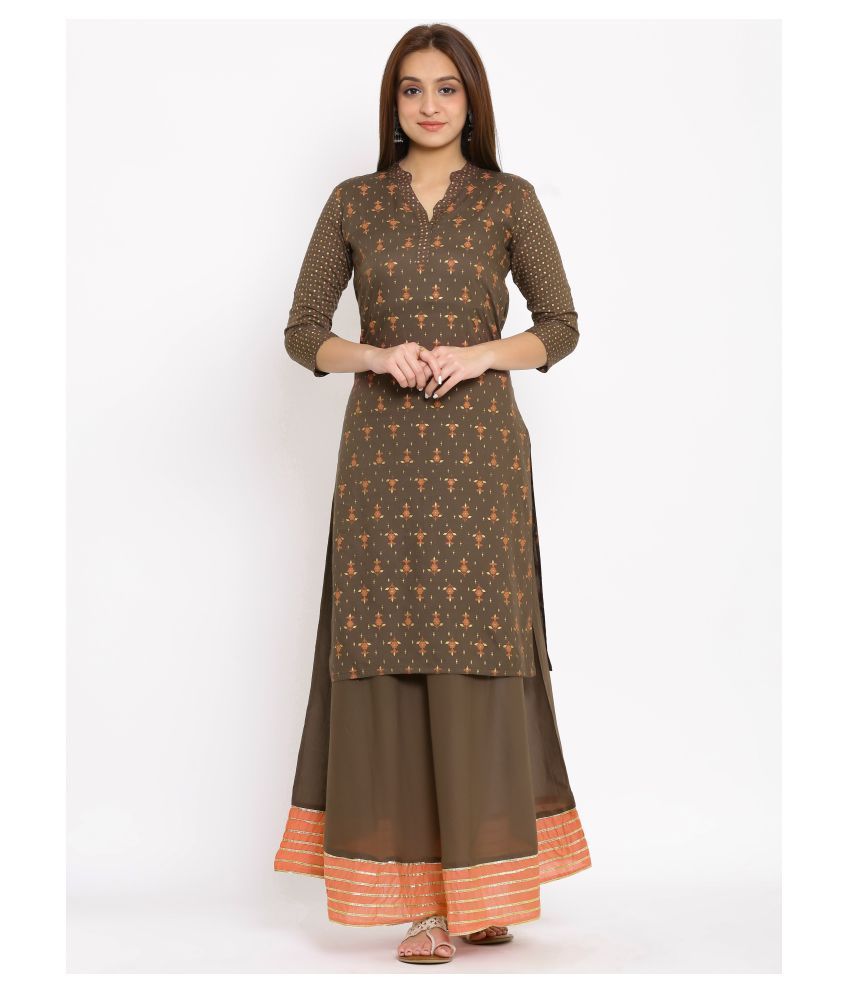     			FabbibaPrints Brown Rayon Straight Kurti