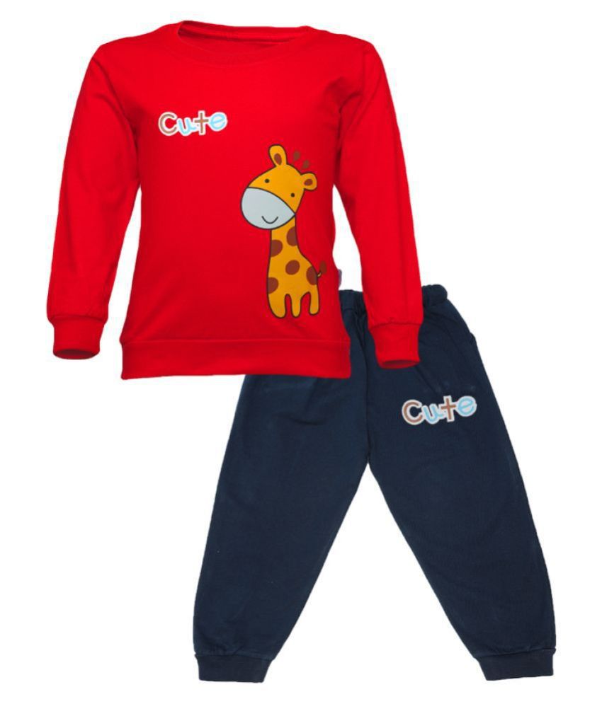     			CATCUB Kids Cotton Cute Giraffe Printed Clothing Set (Red)