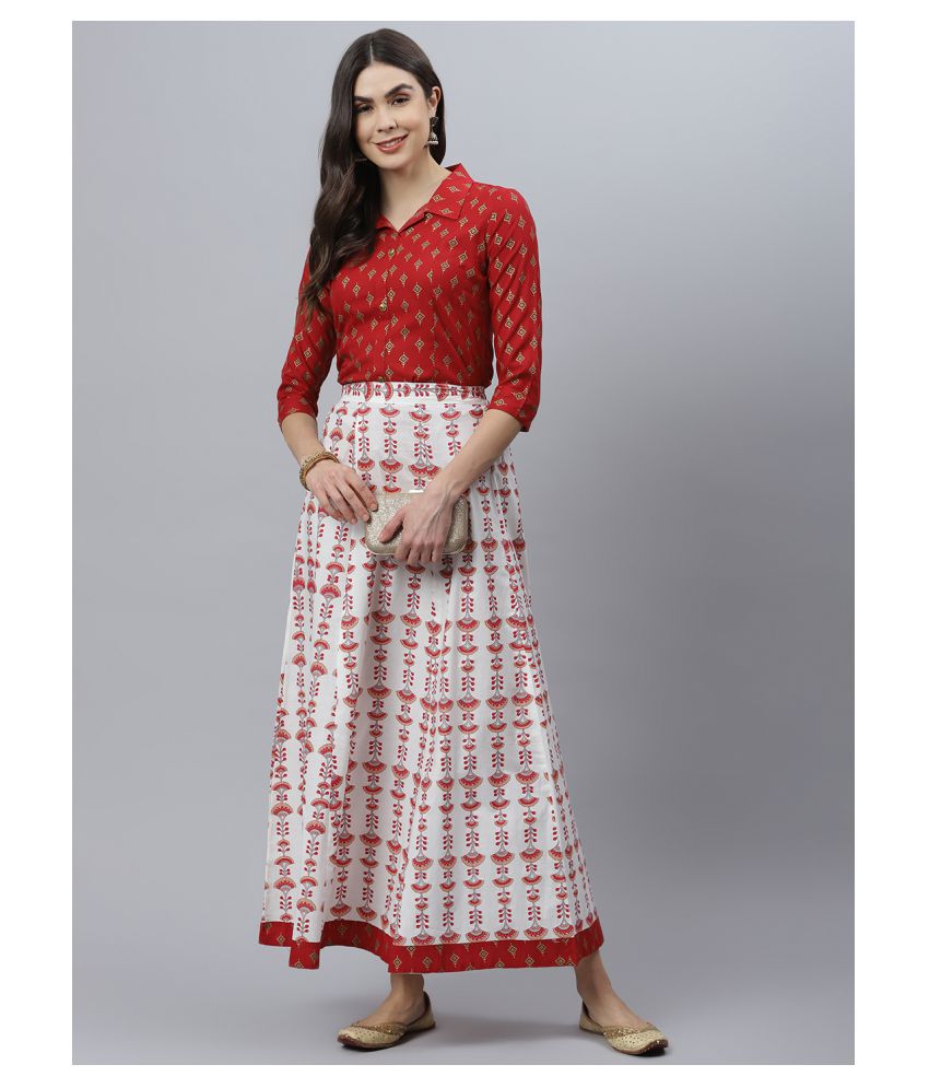     			Stylum Rayon Ethnic Top With Skirt - Stitched Suit