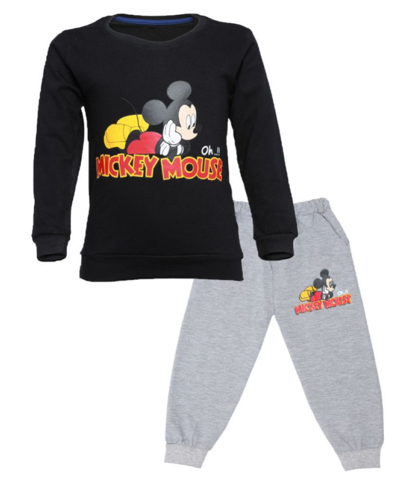 CATCUB Kids Cotton Mickey Mouse Printed Clothing Set (Black)