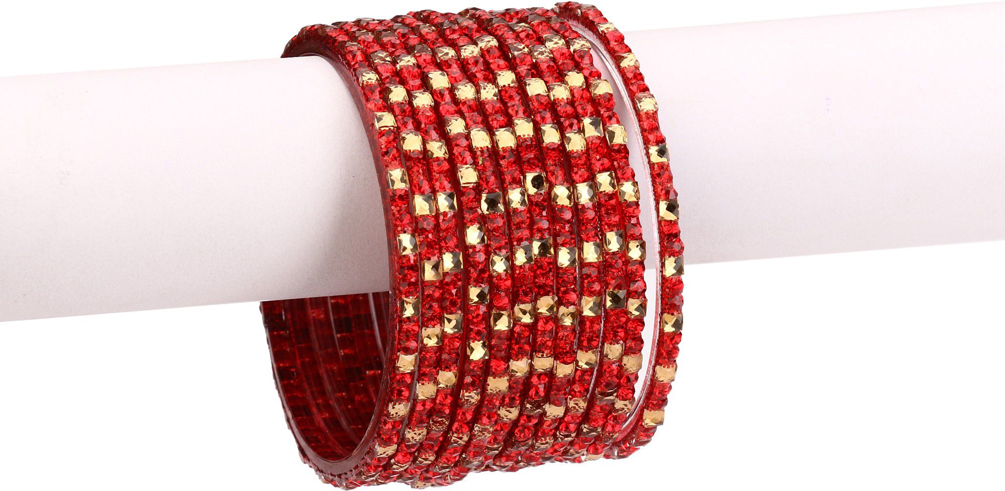     			Somil 12 Firing Red Glass Bangle Party Set Fully Ornamented With Colorful Beads & Crystal With Safety Box-EI_2.8