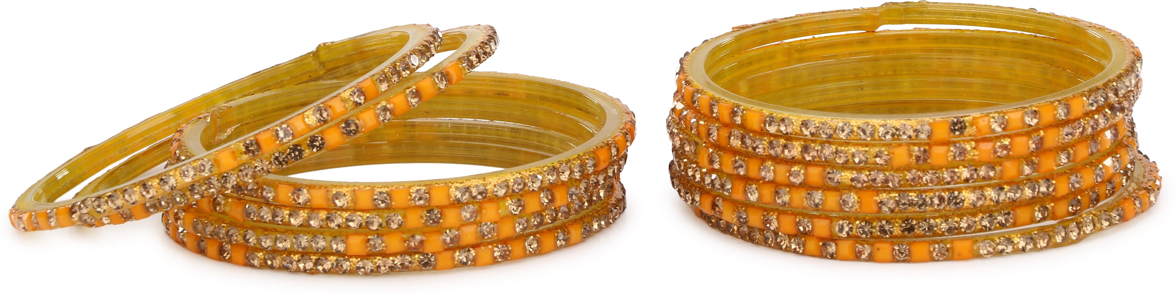     			Somil Hand Decorative Traditional/ Fashionable Glass Bangle Set Ornamented With Colorful Beads For Stylish Attractive Look (Pack Of 12) Yellow_2.2