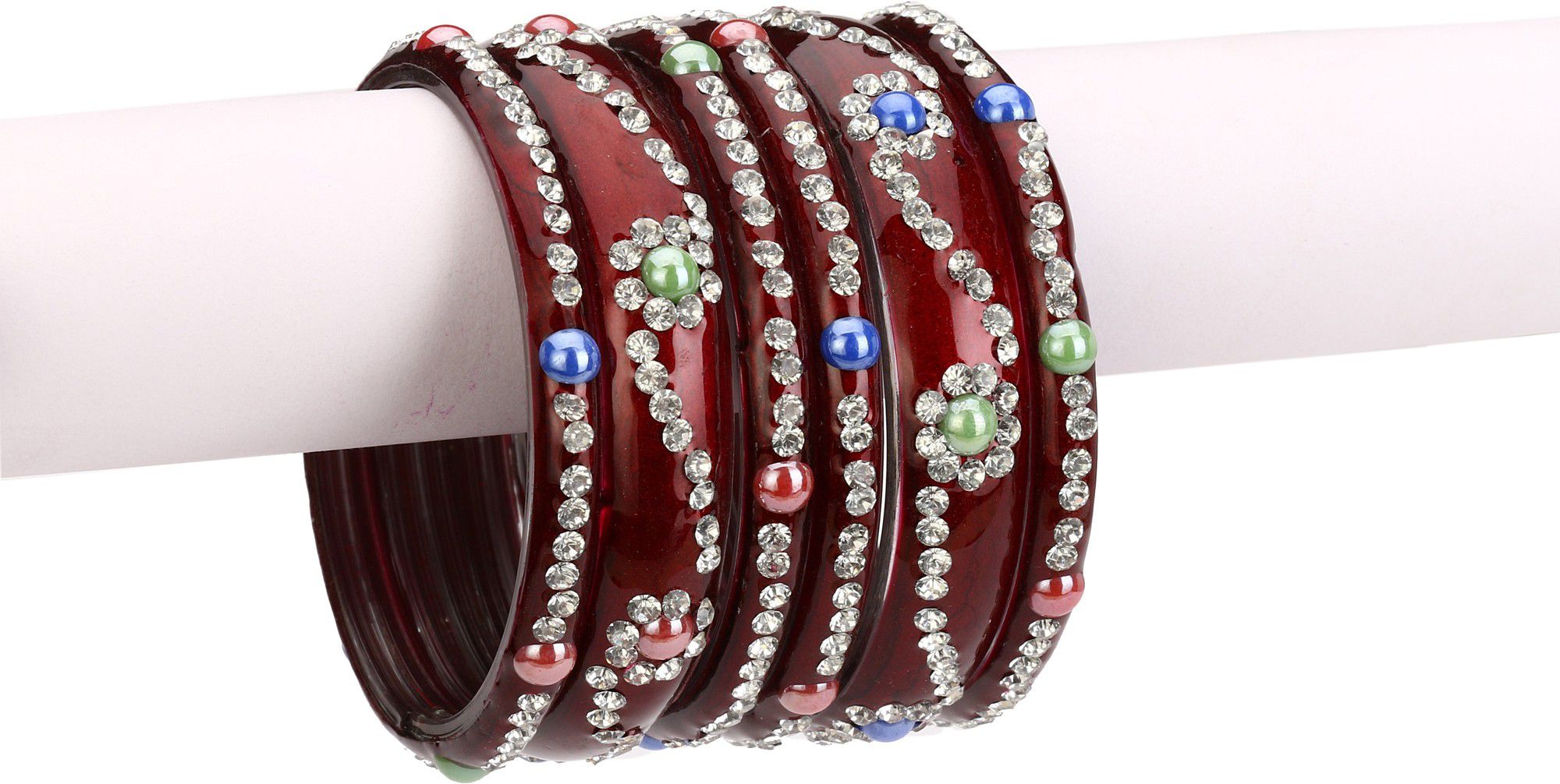     			Somil Maroon Color 2 & 4 Bangle Set decorative With Colorful Beads & Stones With Safety Box-DN_2.6