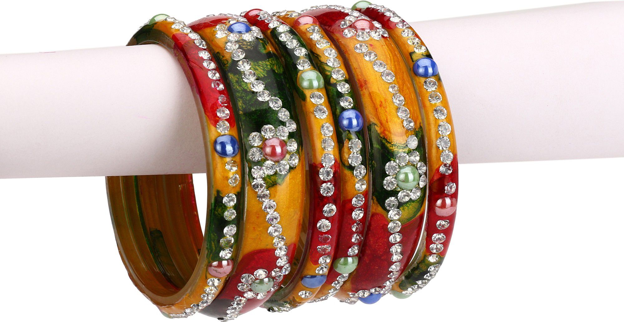     			Somil Multi Color 2 & 4 Bangle Set decorative With Colorful Beads & Stones With Safety Box-DM_2.4