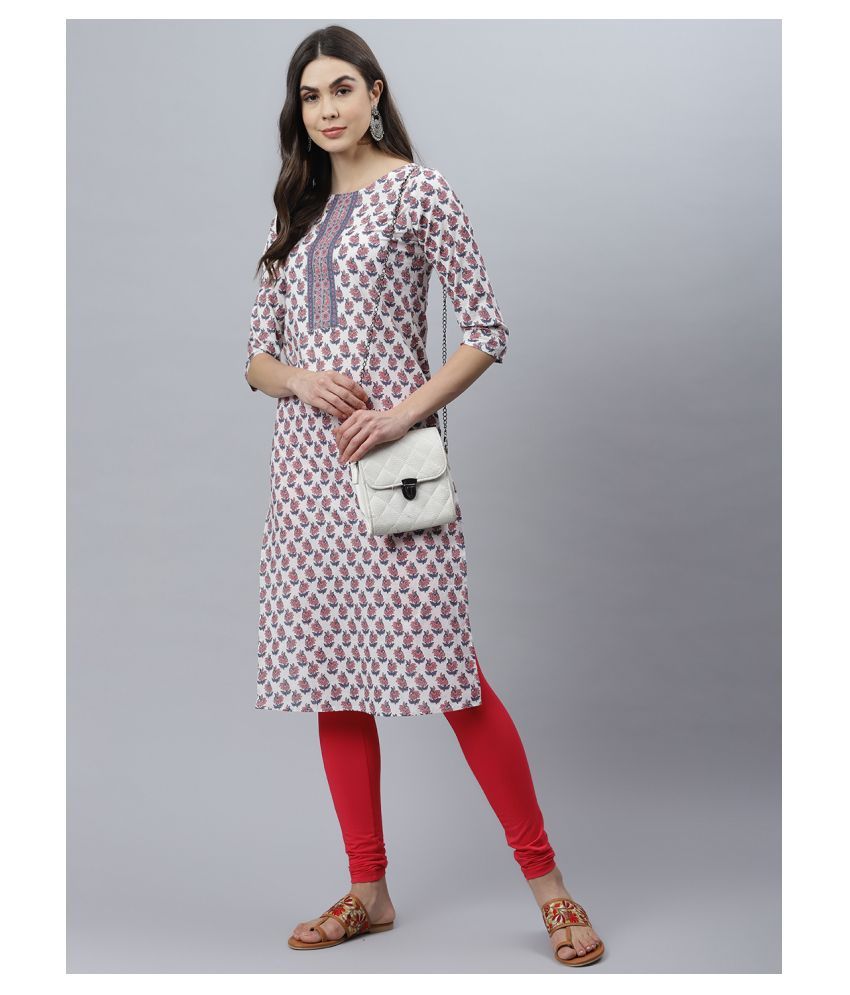     			Stylum White Cotton Straight Kurti