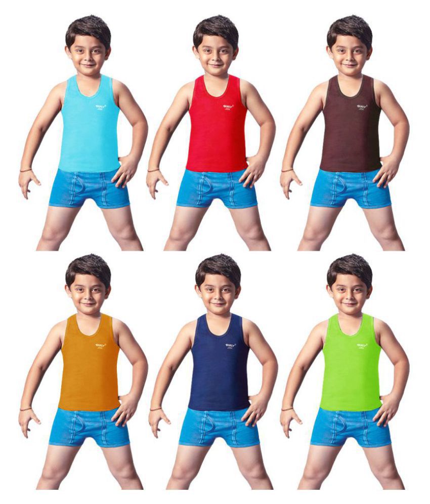     			Dixcy Josh Fine Cotton Multicolor Sleeveless Vests for Kids/Boys - Pack of 6