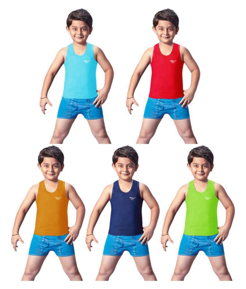     			Dixcy Josh Fine Cotton Multicolor Sleeveless Vests for Kids/Boys - Pack of 5