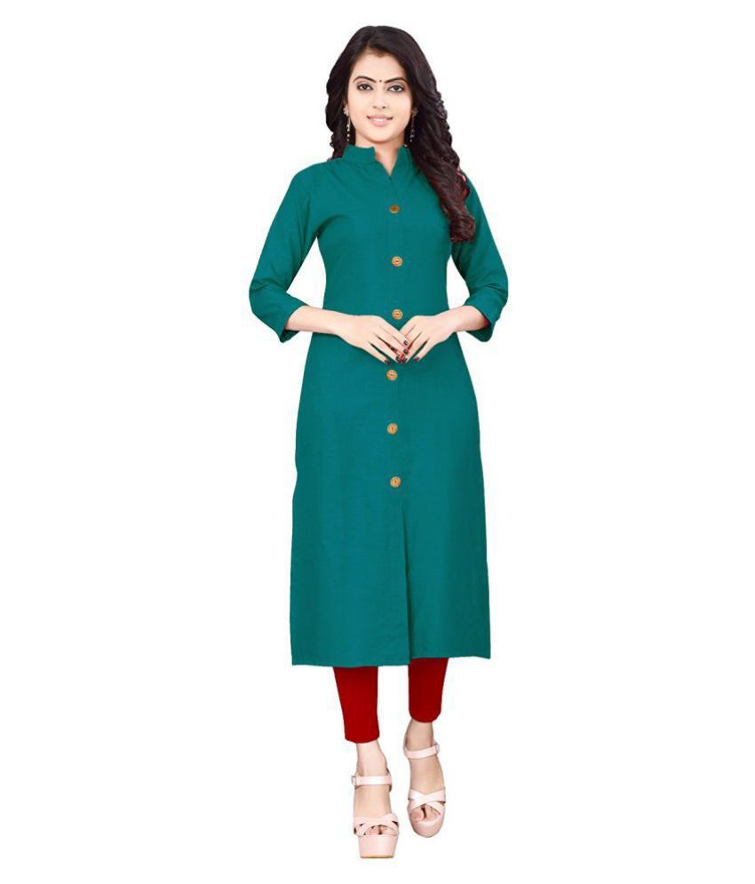     			HF Holyday Fashion Turquoise Cotton Straight Kurti