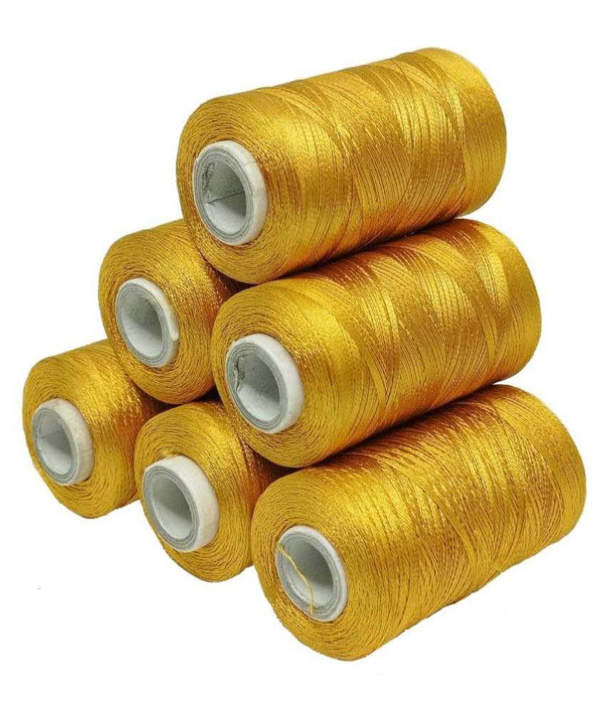     			PRANSUNITA Silk ( Resham ) Twisted Hand & Machine Embroidery Shiny Thread for Jewelry Designing, Embroidery, Art & Craft, Tassel Making, Fast Color, Pack of 6 Spool x 300 MTS Each, Color- Golden