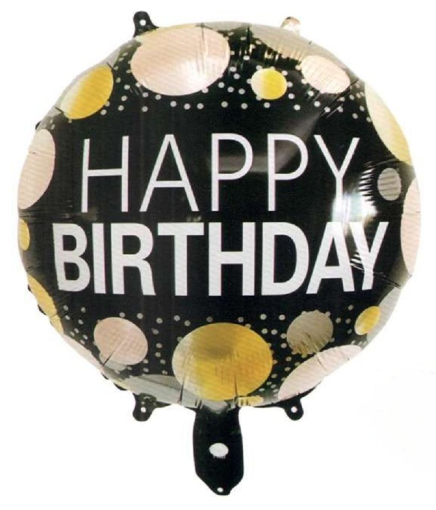 Balloon Happy Birthday BLACK GOLD Printed Round (18 inch) Foil Balloon ...