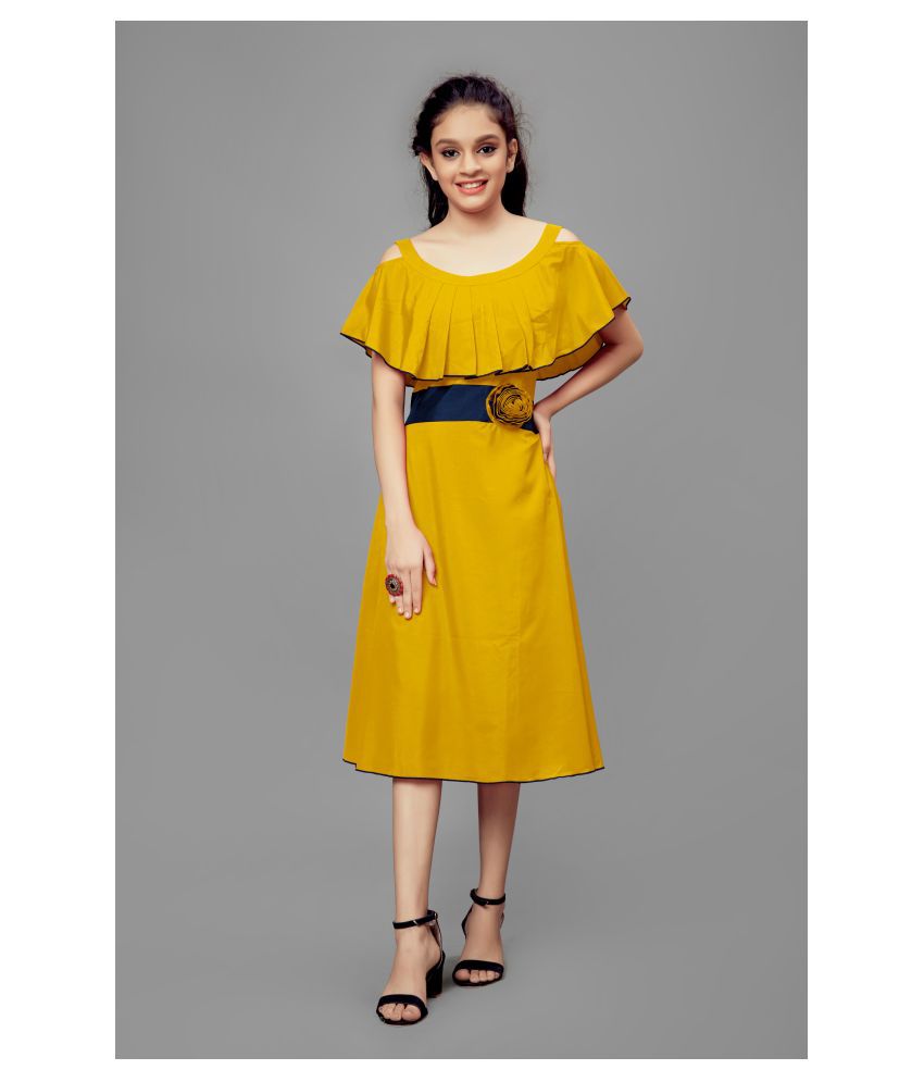     			MIRROW TRADE - Yellow Crepe Girl's A-line Dress ( Pack of 1 )