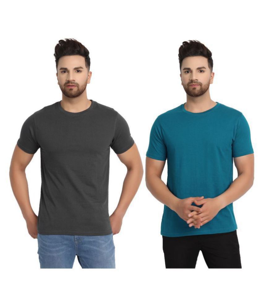     			ESPARTO Cotton Turquoise Solids T-Shirt