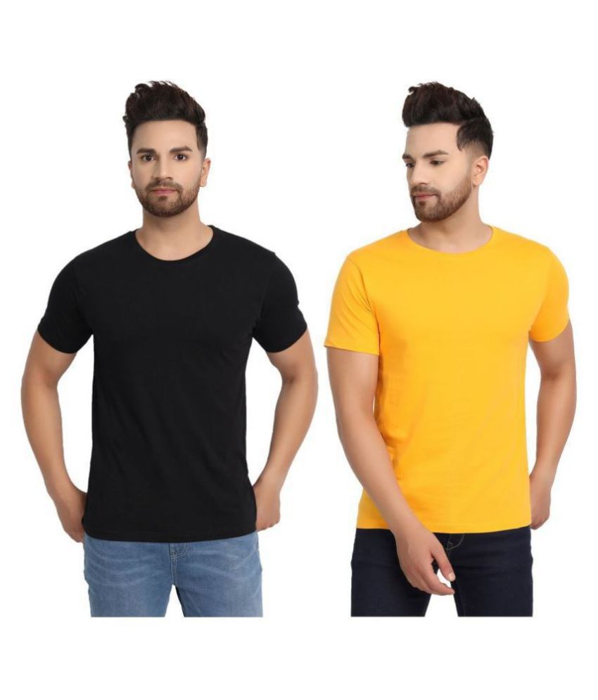     			ESPARTO Cotton Yellow Solids T-Shirt Pack of 2