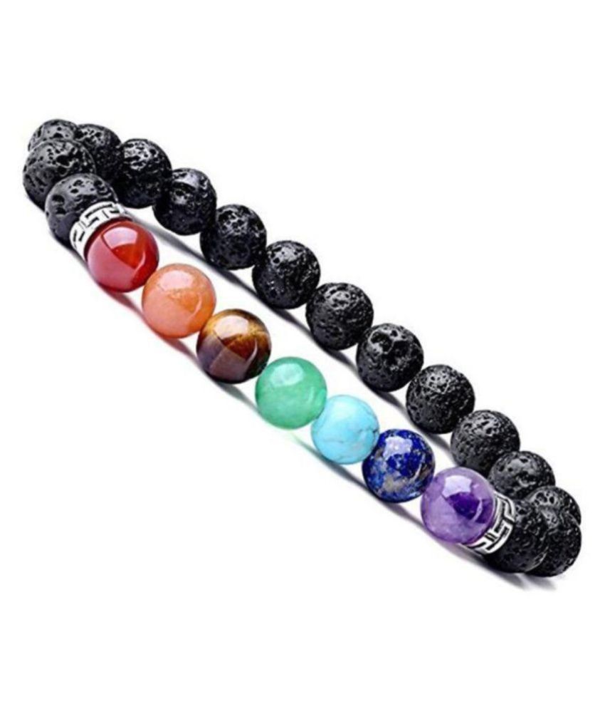     			8mm Lava 7 Chakra Natural Agate Stone Bracelet